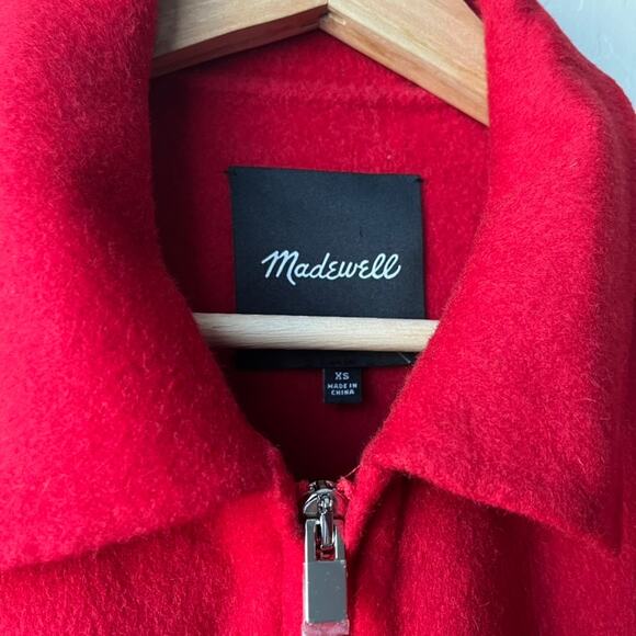 Madewell Red Collared Wool Zip Front Double-Faced Rounded-Sleeve Jacket Size XS - Picture 5 of 9